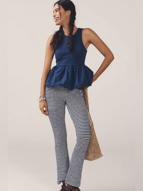 NWT Maeve by Anthropologie Navy Blue Bubble Peplum Tank top size XXS